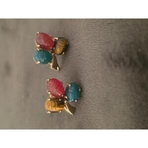 WRE 14K Gold Filled Scarab Earrings – Semi-Precious Stones, Egyptian Revival